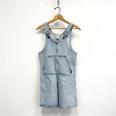 Vintage Denim Short Overalls | 90s Be Bop Shorterall with Kangaroo pocket | Size XS to S 