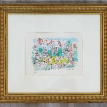 Framed Signed Charles Cobelle Paris Street Lithograph 