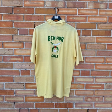 vintage 60s/70s yellow Ben Hur golf chain stitch polo / xl extra large 