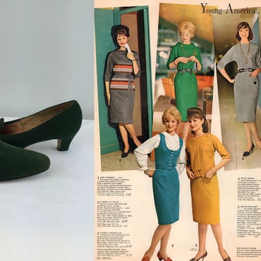 She Was a Young American - Vintage 1960s Forest Green Nubuck Leather Tailored Shoes - 8 1/2B 