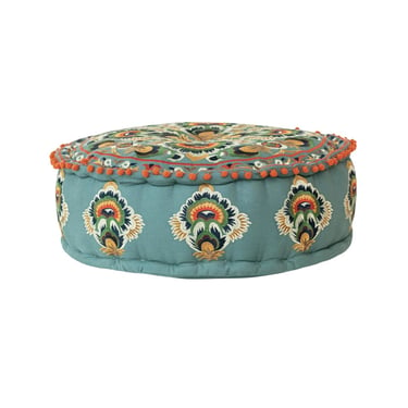 Cotton Embroidered Pouf | Multicolor