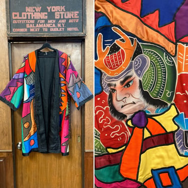 Vintage 1980’s Samurai Detail Multi Color Patchwork Coat, Vintage 1980’s Coat, Patchwork Jacket, Vintage Duster, Samurai Robe 