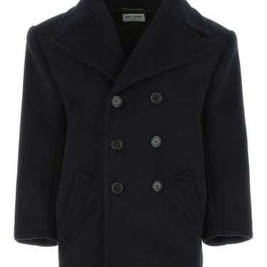 Saint Laurent Woman Navy Blue Wool Oversize Coat