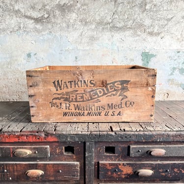 Vintage Watkins Remedies Wood Crate Winona, MN 