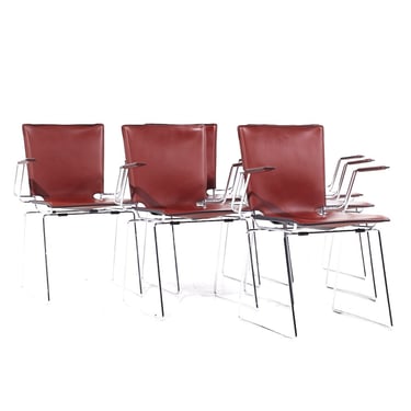 Hiroyuki Toyoda for ICF Mid Century Leather and Chrome Dining Chairs - Set of 6 - mcm 