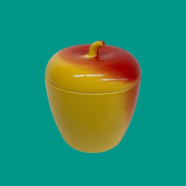 Vintage Hazel Atlas Apple Jar Retro 1940s Farmhouse + Red + Yellow + Milk Glass + Fruit Decor + Jam + Jelly + Kitchen Storage + Organization 
