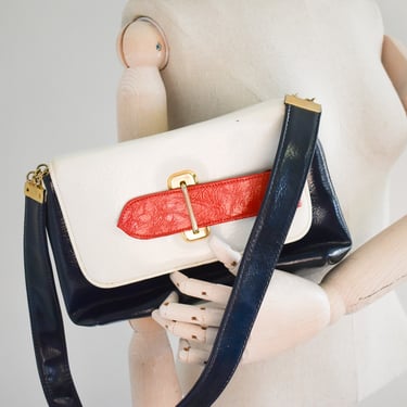 1960s Red, White, and Navy Patent Vinyl Shoulder Bag 