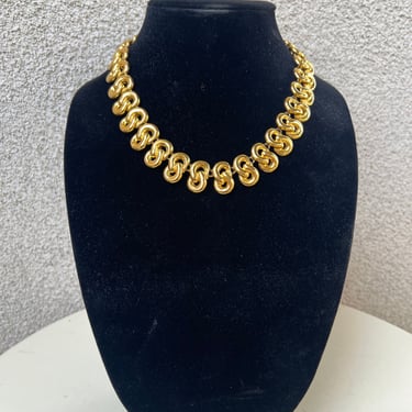 Vintage 90s chunky choker style necklace crescent links golden tone 19” Anne Klein 