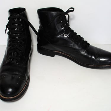 Vintage 80s Stacy Adams Black Leather Ankle Boots, 8 1/2D Men, Lace Up 