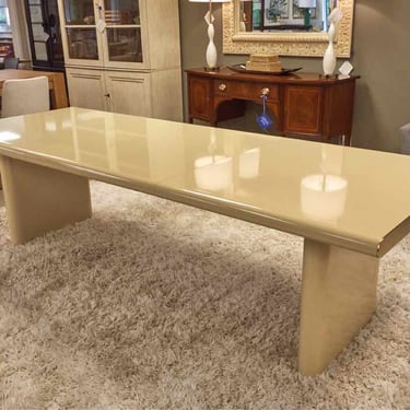 Roche Bobois  Contemporary Beige Expandable  Dining Table with Chrome Edge