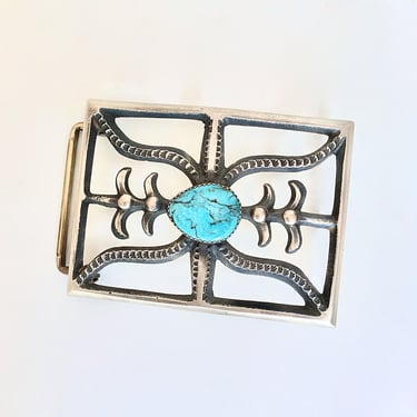BUCKLE UP Silver and Turquoise Large Belt Buckle | Navajo Sand Cast Sterling Jewelry by Martha Cayatinto MC | Native American, Southwest 