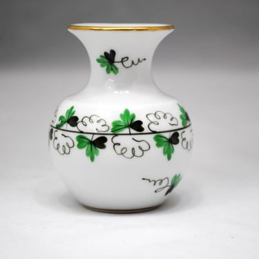 Miniature Herend porcelain vase Hungarian china Hand painted green floral / parsley Spring decor gift for Mom 