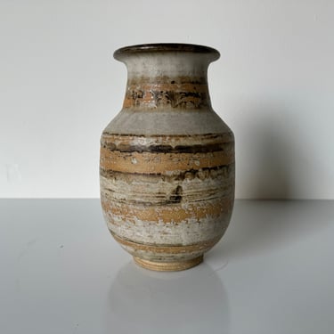 Mid-century  Modern Speckle Earthy Organic  Studio Art Pottery Vase, Signed 