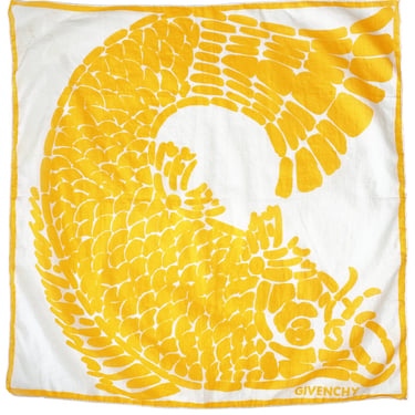 Givenchy 1970s Vintage Koi Fish Yellow & White Cotton Scarf 