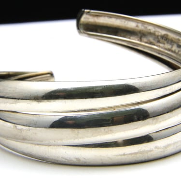 Vintage Sterling Silver Three Band Twisting Cuff Bracelet Marked Italy Modernist 