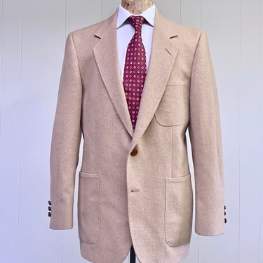 Vintage 1980s Bill Blass Camel Hair Blazer, 80s Traditional 2-Button Patch Pocket Sport Coat, Size 42 Regular, VFG 