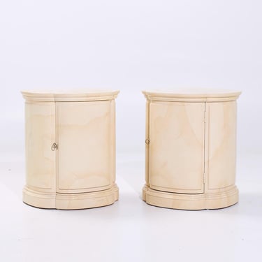 Henredon Mid Century Faux Goatskin Side Tables - Pair - mcm 