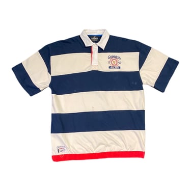 (2XL) Navy/White Striped Guiness Polo T-Shirt 040822 JF