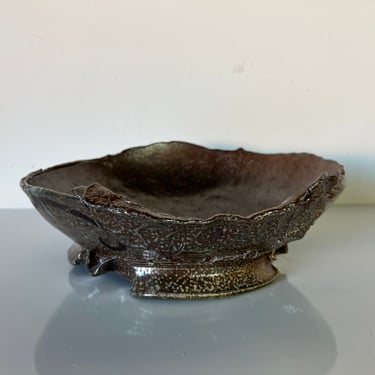 Vintage Brown Glazed Abstract Pottery Bowl 