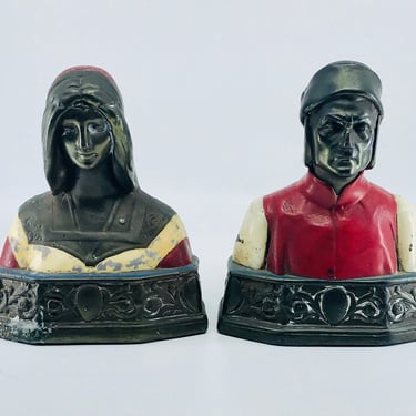 Pair of Armor Bronze (?) Classical Figural Bookends Representing Dante and Beatrice (check material) 