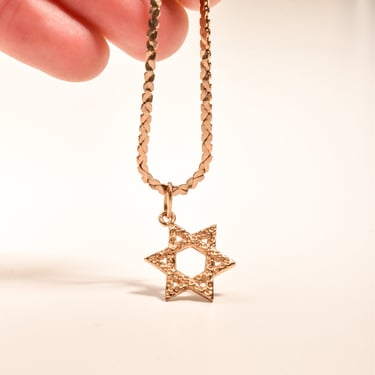 Modernist 14K Star Of David Pendant, Textured Yellow Gold Pendant, Vintage Judaica Jewelry, 30mm 