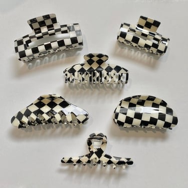 Black & Ivory Checkered Hair Claws
