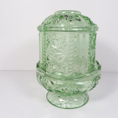 Vintage Indiana Green Glass Bars and Stars Glass Fairy Lamp - Vintage Fairy Lamp 
