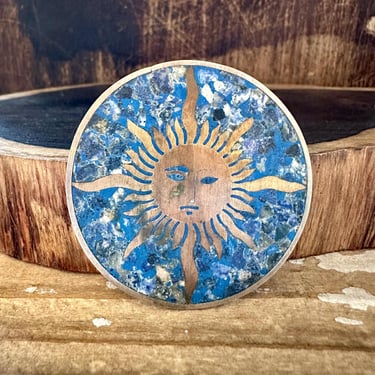 VINTAGE TAXCO MEXICO Lapis Brass and Silver Sun Pin | Sun Medallion Brooch | Made in Mexico 