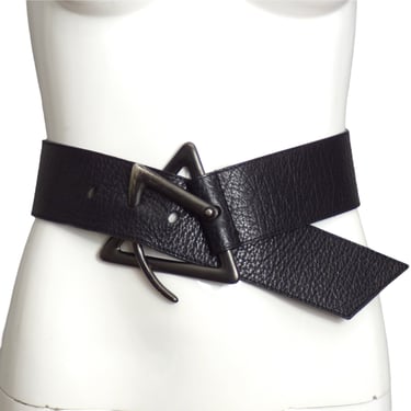 ISSEY MIYAKE- 1980s Black Pebbled Leather Waist Belt, Size