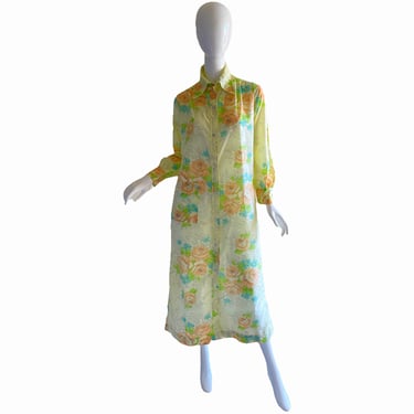70s Psychedelic Flower Dress / Gaymode Vintage Dress / 1970s Summer Beach Dress Robe XL 