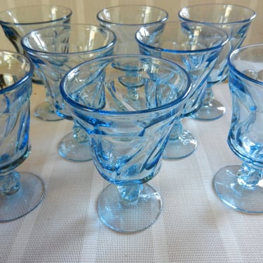 Set of 8 Vintage Fostoria Light Blue Jamestown 6” Tall Swirl Wine Glasses 10 oz~ Stemware Water Goblets ~ 1970s Glassware ~ Depression Glass 