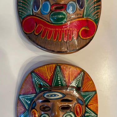 Mexican Talavera Colorful Hand Painted Pottery Masks Lot of 2 |  2 Mexican Wall Decor | Small Colorful Pottery Art Mask | Collectible Mask 