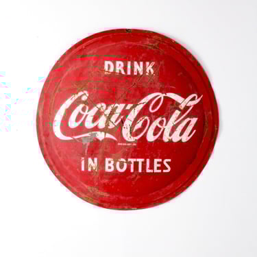vintage Coca-Cola sign, original button sign, Coke disc sign 