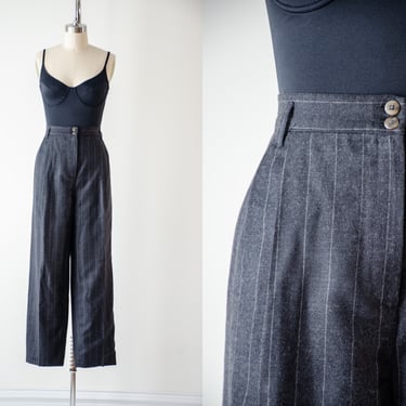 high waisted pants | 80s 90s vintage Harvé Benard charcoal gray striped dark academia wool trousers 