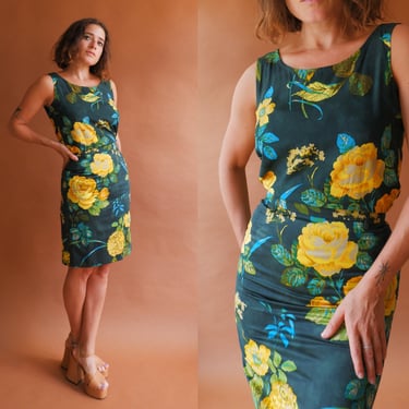 Vintage 80s Mondi Floral Two Piece Set/ 1980s Tank Top and Pencil Skirt/ Size XS Small 