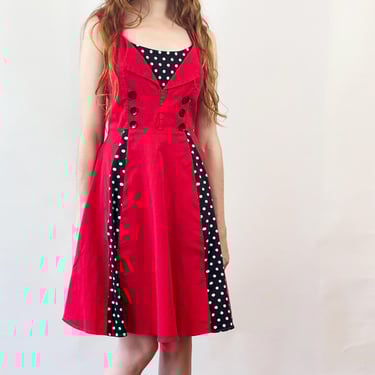 Vintage 90s Red Sailor Dress with Black and White Polka Dots 