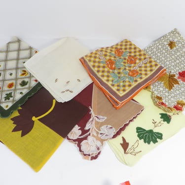 Vintage Autumn Colors Vintage Handkerchiefs - Set of 7 Fall Brown Tones Handkerchiefs 