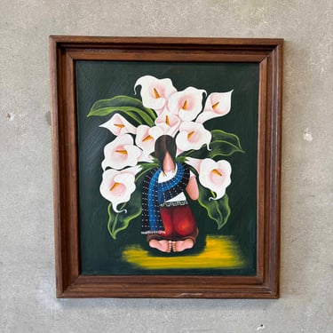 Vintage "The Flower Carrier" Painting In The Style Of Diego Rivera