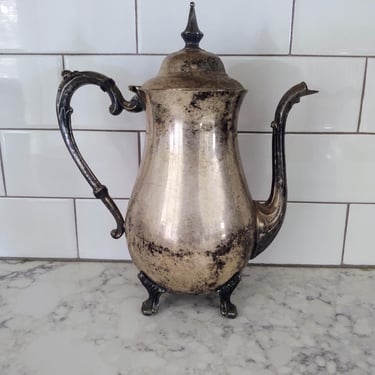 Vintage Silver-plated Footed Coffee or Tea Pot Patina Kitchen Décor Dining Décor 