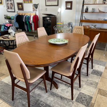 Mid Century Teak Oval to Oval Dining Table with Hidden Butterfly Leaf & Rosewood Trestle Legs by GPlan 