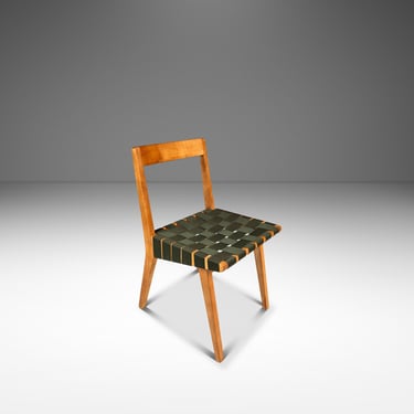 Mid-Century Modern Model 666 Side Chair in Birch & Green Strapping by Jens Risom for Knoll, USA, c. 1950's 