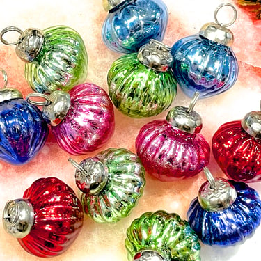 VINTAGE: 5pcs - Mixed Small Thick Mercury Glass Ornaments - Mid Weight Kugel Style Ornaments - Asymmetrical - Unique Find - SKU 