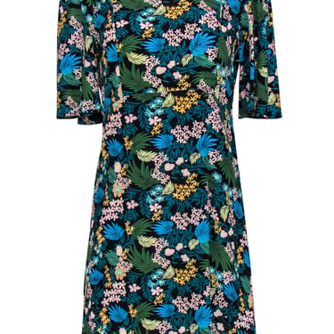 Maje - Black Tropical Floral Print Flutter Sleeve Dress Sz 2
