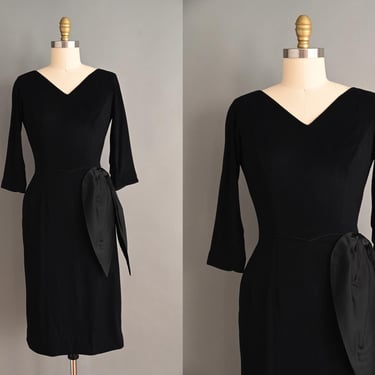 vintage 1950s Dress | Mark El of Miami Cozy Black Cocktail Party Wiggle Dress | Medium 