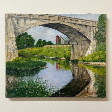 1930s Painting of Landscape and Bridge by Lewis Gardner Westgate - WPA Era Paintings by Geologist and Philosopher - Ohio Regionalist Artist 