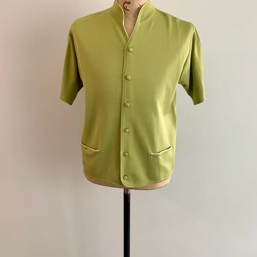 Fine Italian green knit shirt jac by Navarro- dead stock- size L 
