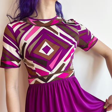 60’s Emilio Pucci Lord and Taylor Purple Pink Brown Psychedelic Silk Solid Skirt Dress