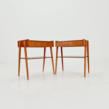 Pair of Swedish Midcentury Teak Vintage Side table/ Bedside table/ Night stand by Carlström & Co, 1960s 