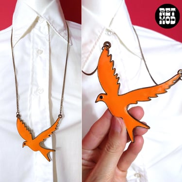 Wonderful Vintage Orange Bird Long Chain Pendant Necklace 