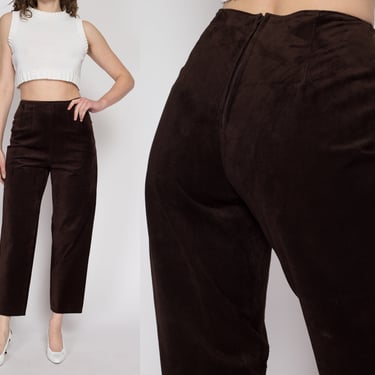 Small 90s Brown Suede High Waisted Trousers 26" | Vintage Ann Taylor Leather Tapered Leg Ankle Pants 